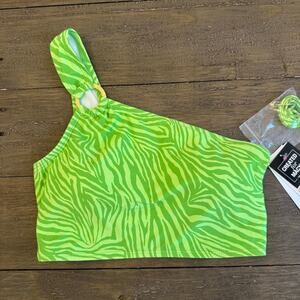 MICHAEL Michael Kors Women's Small NWT Green Apple One Shoulder Tiger Stripe Top